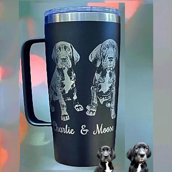 Photo engraved Stainless Steel Tumbler with Lid and handle, muliple sizes and colors