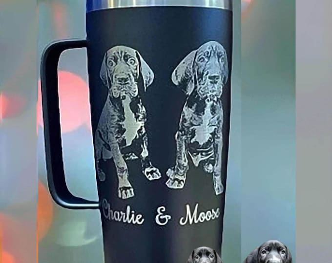 Photo engraved Stainless Steel Tumbler with Lid and handle, muliple sizes and colors