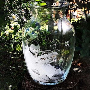 Custom Photo Engraved Glass Vase, Personalized Memorial, Wedding, or Gift Keepsake