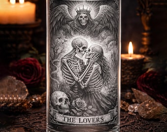 Gothic Skeleton Engraved Vase, Tarot Inspired “The Lovers”, Valentines