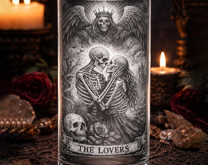 Gothic Skeleton Engraved Vase, Tarot Inspired “The Lovers”, Valentines