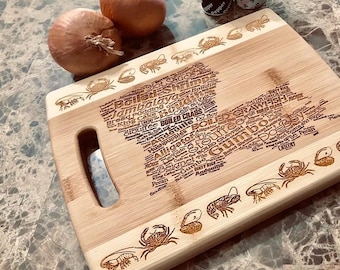 Engraved Louisiana state seafood decorative Bamboo chopping board