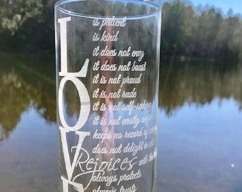 Engraved Glass Vase, Corinthians 13:4, Wedding Gift, Anniversary Decor
