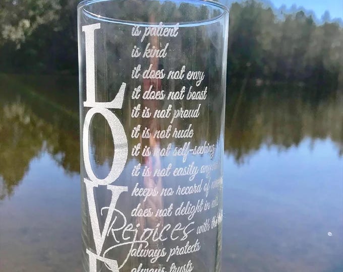 Engraved Glass Vase, Corinthians 13:4, Wedding Gift, Anniversary Decor