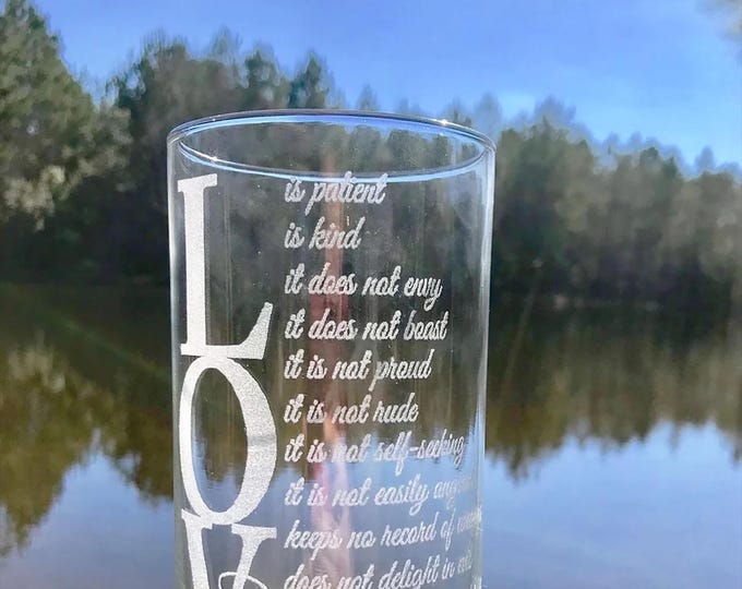 Engraved Glass Vase, Corinthians 13:4, Wedding Gift, Anniversary Decor
