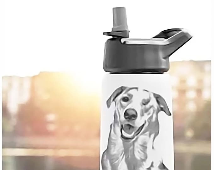 Custom Photo Engraved Water Bottle, Powder Coated Stainless Steel