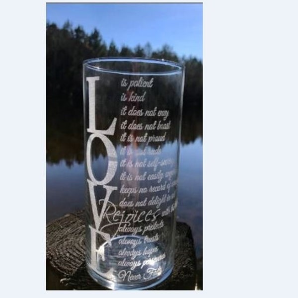 Personalized, Engraved, Vase, Candle Holder, Custom Corinthians 13:4 glass vase,Wedding Vase,Anniversary,Quote on glass Vase,LOVE,Valentines