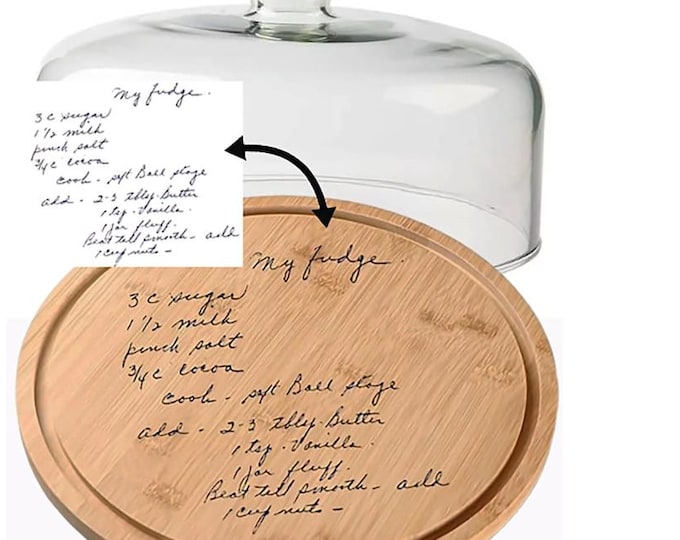 Engraved Recipe Bamboo Cake Stand with  Dome, Charcuterie Board