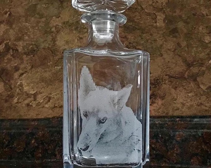 Photo engraved Crystal Decanter with Glass Stopper, 26 oz, 750ml lead free