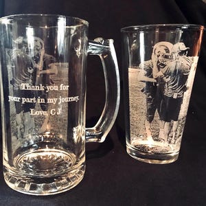 Custom Photo Engraved Glasses - Set of 2 - Mix and Match Styles - Personalized etched Portrait