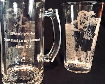 Custom Photo Engraved Glasses,  Set of 2, Mix and Match Styles, Personalized etched Portrait