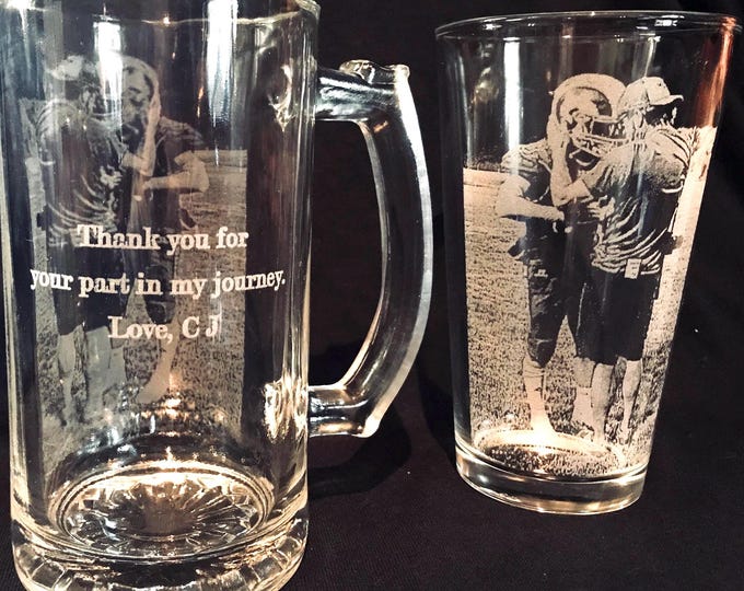Custom Photo Engraved Glasses,  Set of 2, Mix and Match Styles, Personalized etched Portrait