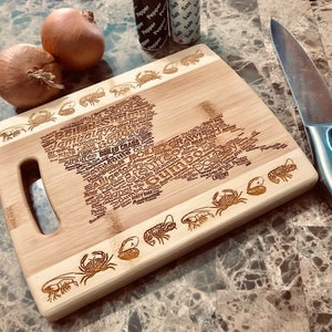 Engraved Louisiana state seafood decorative Bamboo chopping board