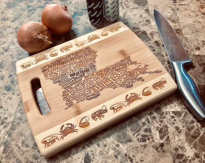 Engraved Louisiana state seafood decorative Bamboo chopping board