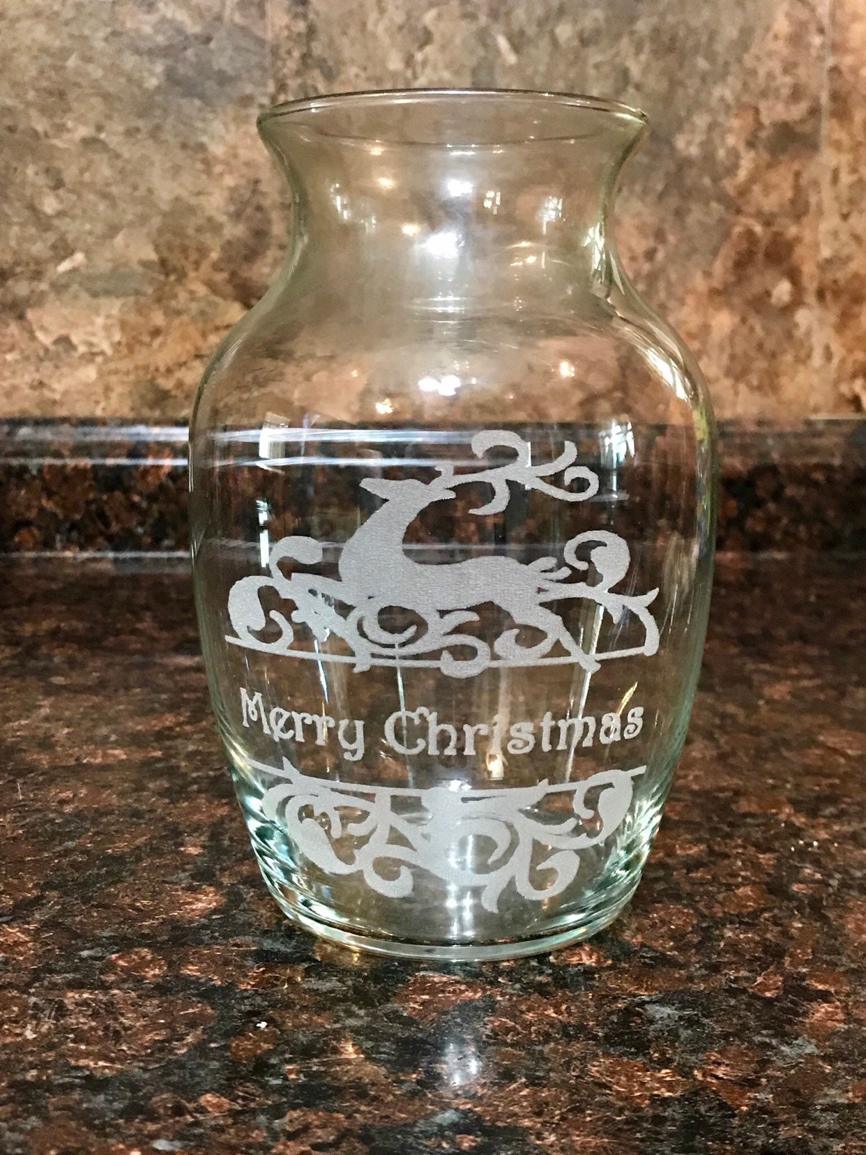 Personalized, Engraved Vase, Christmas glass vase, Deer Vase, Engraved