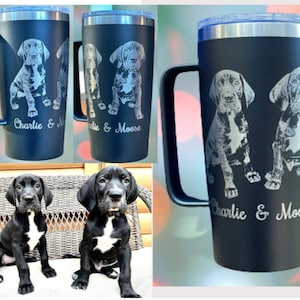 Photo engraved Stainless Steel Tumbler with Lid and handle, muliple sizes and colors