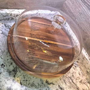 Engraved Recipe Acacia Wood Cake Stand & Salad Bowl with Acrylic Dome