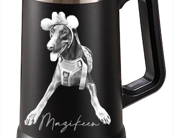 Photo engraved Stainless Steel Beer Stein, Double Walled, Large Handle, 24 oz