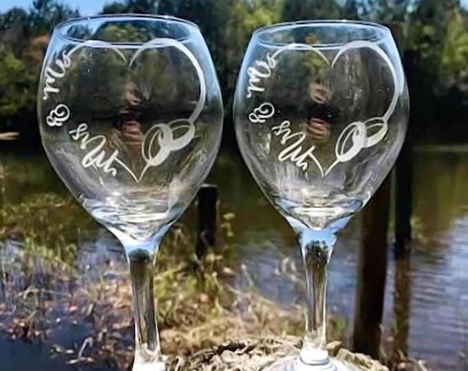 Engraved Mrs and Mrs Wine Glasses, Two Brides Wedding Gift