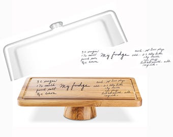 Engraved Acacia Wood rectangle Cake Stand with Acrylic Lid, 2-in-1 Charcuterie Board