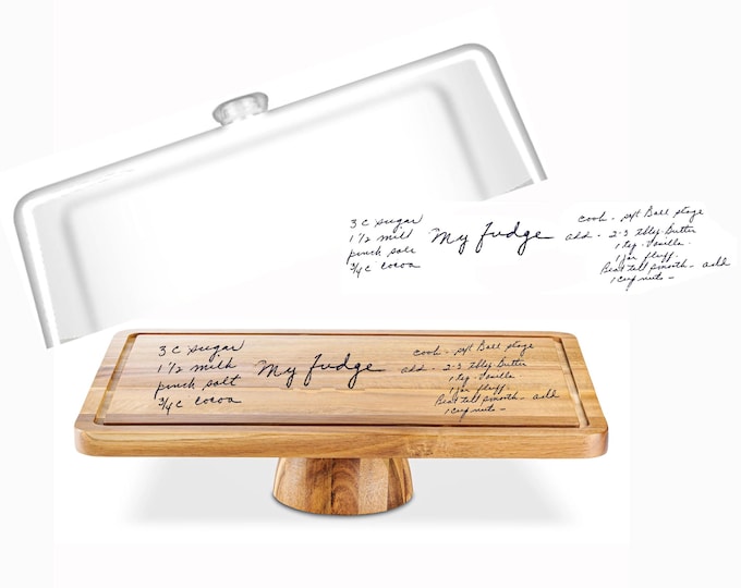 Engraved Acacia Wood rectangle Cake Stand with Acrylic Lid, 2-in-1 Charcuterie Board