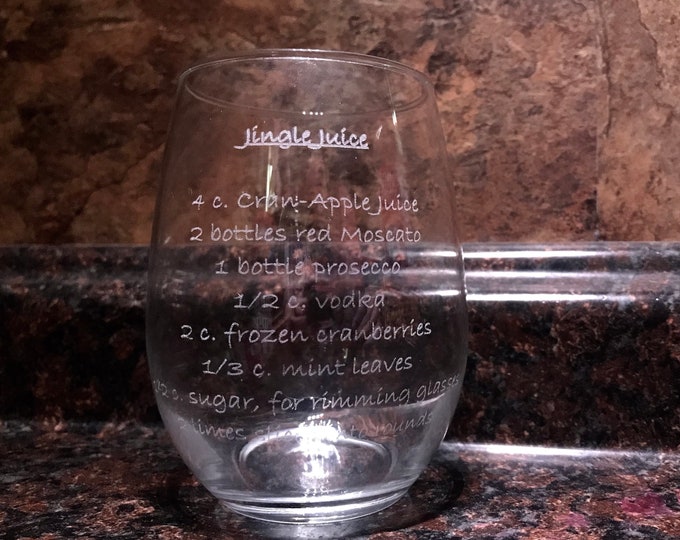 Personalized Engraved Recipe Wine Glass, Custom Drink