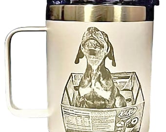 Custom, photo engraved Stainless Steel Tumbler, with Lid, 12oz Coffee travel Powder Coated tumbler