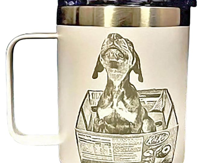 Custom, photo engraved Stainless Steel Tumbler, with Lid, 12oz Coffee travel Powder Coated tumbler