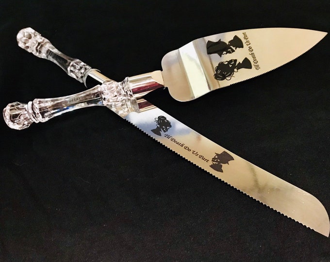 Personalized, Til Death do us part, Skeletons Cake Knife and Server Set