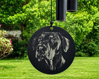 Personalized Photo Memorial Wind Chime, solid top, Engraved Sympathy Garden Decor