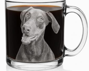 Custom Photo Engraved Glass Mug, Pet Memorial Keepsake, Dog Lover Portrait Coffee Cup
