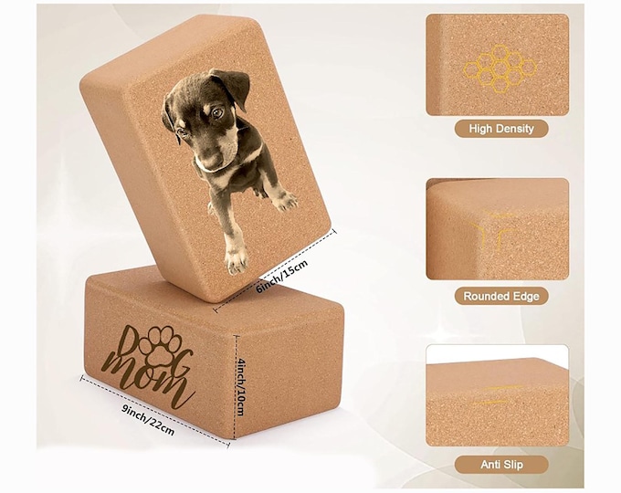 Photo Engraved Cork Yoga Block: Non-Slip Fitness Brick, 9x6x4 Inch
