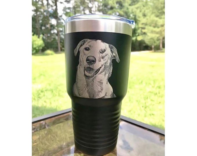 Photo engraved Stainless Steel Tumbler, with Lid, Gift, Personalized Vacuum Insulated Double Wall, Powder Coated tumbler