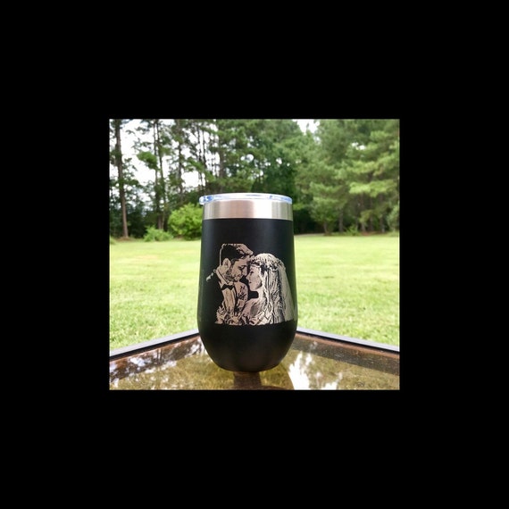 Photo engraved Stainless Steel Wine Tumbler, Personalized  Stemless Vacuum Insulated Double Wall, Powder Coated