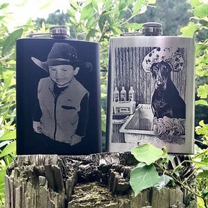 Custom Photo Engraved flask, 6 oz Stainless Steel Hip Flask with Funnel