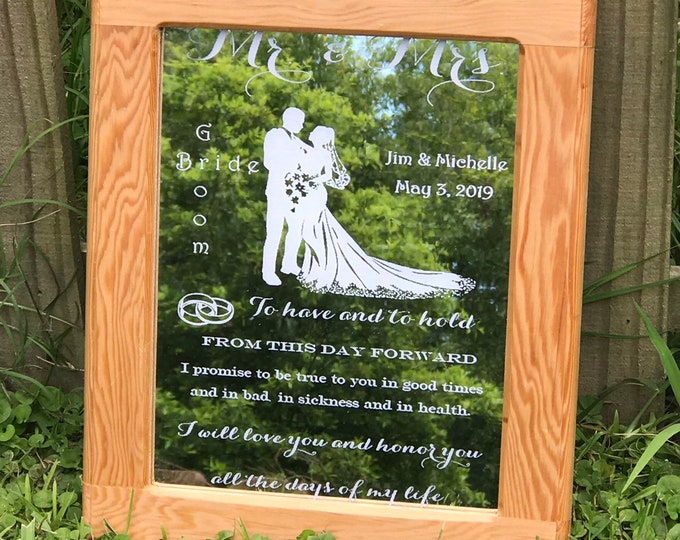 Engraved Wedding Mirror, Personalized Mr. & Mrs. Gift