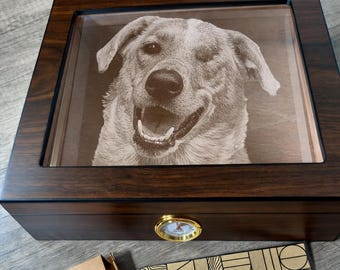 Photo engraved Cigar box Humidor, Fathers Day, Dad Gift