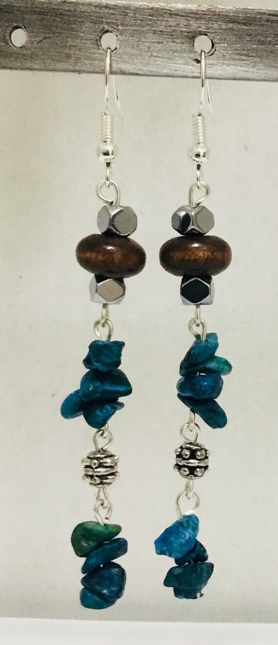 Handmade earrings chopsticks green-turquoise No 186 hanging earrings enamel on copper