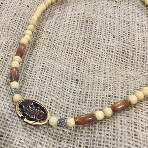 Boho Wood Beaded Fish Pendant Necklace