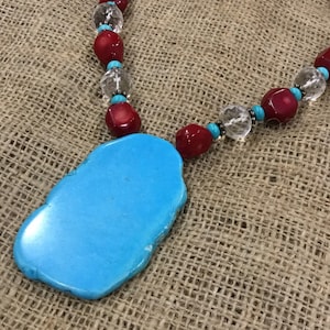 Red coral turquoise necklace, red necklace, turquoise coral necklace, turquoise pendant, coral necklace, southwestern necklace, Christmas