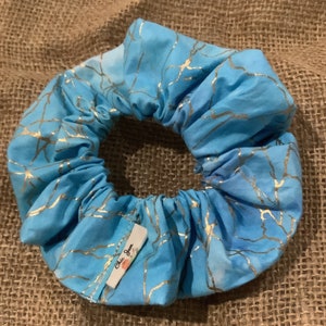 Blue tie dye metallic gold scrunchies summer spring scrunchies gifts for her