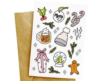 Merry Greeting Card | Christmas Card, Modern Stationery, Cute Christmas Card, Handmade Card, Holiday Card, Gingerbread, Smiley
