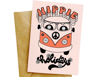Hippie Holidays Greeting Card | Christmas Card, Modern Stationery, Cute Christmas Card, Handmade Card, Holiday Card, Hippie Card, Smiley