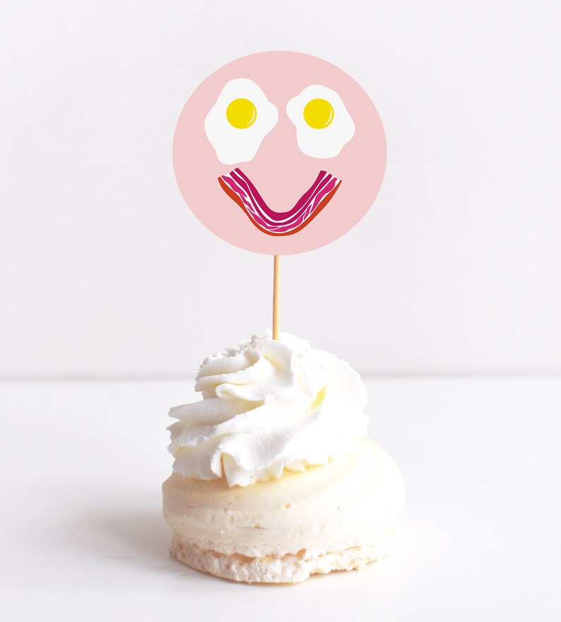 Pink Brunch Cupcake Toppers Circle Tags Birthday Brunch Etsy