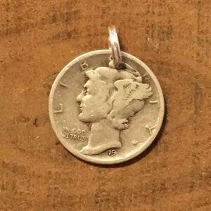 Mercury Dime 90% Silver Coin Jewelry Pendant Charm-Vintage Antique
