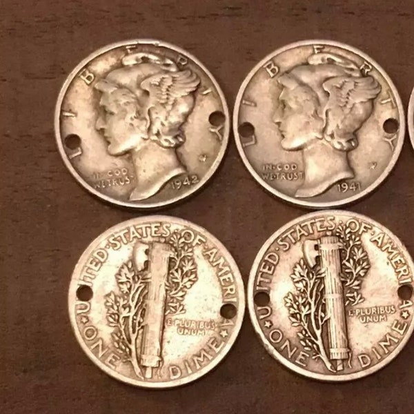 4 Holed MERCURY DIME Coins For Jewelry Or BRACELET-90% Silver!