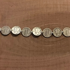 MERCURY DIME Coin Jewelry BRACELET 7.5” 90% Silver With .925 Links!