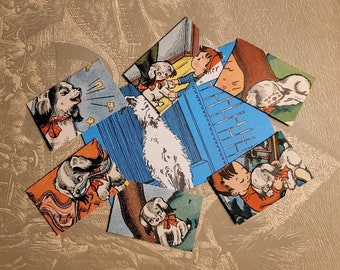 Handmade Authentic Vintage Envelopes Puppy Dog Repurposed Upcycled book pages Ephemera Junk Journal Scrapbooking Art hand cut and folded