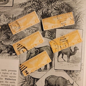 5 Vintage 1930s US Air Mail Briefmarken gecancelt orange geflügelte Kugel