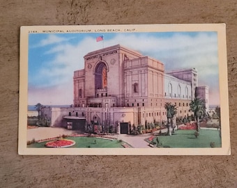 Vintage California Postkarte Postkarte Städtisches Hörsaal Long Beach